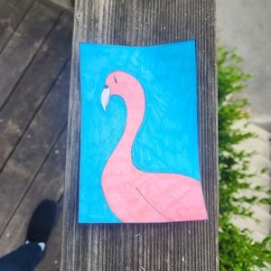 Cute Flamingo original art 4in By 6in